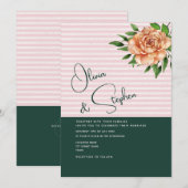 Invitation Mariage Fleur de Pêche Émeraude Rose (Devant / Derrière)