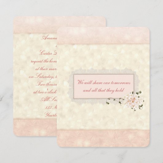 Invitation Mariage Fleur de Pêche et Dentelle (Devant / Derrière)