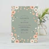 Invitation Mariage Fleur de Pêche et Sauge (Debout devant)