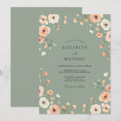 Invitation Mariage Fleur de Pêche et Sauge (Devant / Derrière)