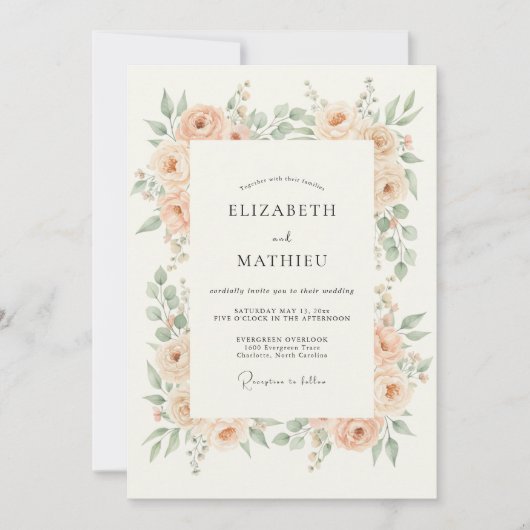 Invitation Mariage Fleur de Pêche Éthérée (Devant)