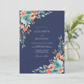 Invitation Mariage Fleur de Pêche Indigo Sauvage (Debout devant)