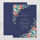 Invitation Mariage Fleur de Pêche Indigo Sauvage (Devant / Derrière)
