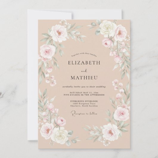 Invitation Mariage Fleur de Pêche Pâle (Devant)
