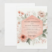 Invitation Mariage Fleur de Pêche Rosée (Devant / Derrière)