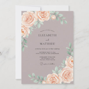 Invitation Mariage Fleur de Pêche Sérène Mauve