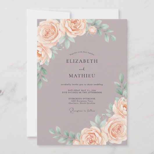 Invitation Mariage Fleur de Pêche Sérène Mauve (Devant)
