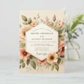 Invitation Mariage Fleur de Pêche Vintage (Debout devant)