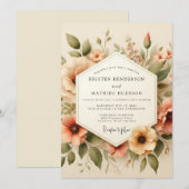 Invitation Mariage Fleur de Pêche Vintage (Devant / Derrière)