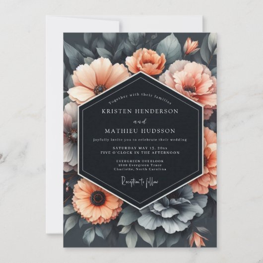 Invitation Mariage Fleur de Pêcher au Charbon (Devant)