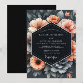 Invitation Mariage Fleur de Pêcher au Charbon (Devant / Derrière)