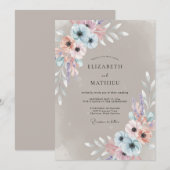Invitation Mariage Fleur de Pêcher Bleu (Devant / Derrière)