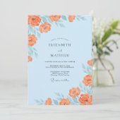 Invitation Mariage Fleur de Pêcher Bleu Poudre (Debout devant)