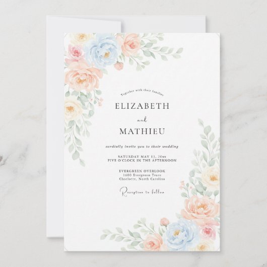 Invitation Mariage Fleur de Pêcher Douce Azur (Devant)