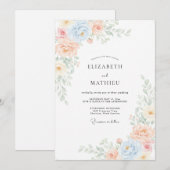 Invitation Mariage Fleur de Pêcher Douce Azur (Devant / Derrière)