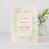 Invitation Mariage Fleur de Pêcher Douce Menthe (Debout devant)