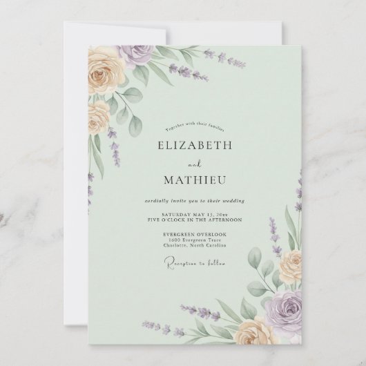 Invitation Mariage Fleur de Pêcher Écume de Mer (Devant)