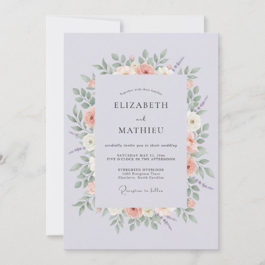 Invitation Mariage Fleur de Pêcher Lavande (Devant)