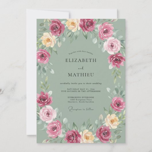 Invitation Mariage Fleur de Pêcher Magenta (Devant)