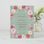 Invitation Mariage Fleur de Pêcher Magenta (Debout devant)