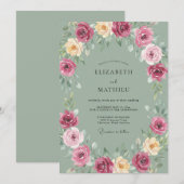 Invitation Mariage Fleur de Pêcher Magenta (Devant / Derrière)