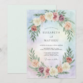 Invitation Mariage Fleur de Pêcher Periwinkle (Devant / Derrière)