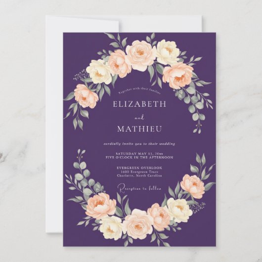 Invitation Mariage Fleur de Pêcher Pourpre (Devant)