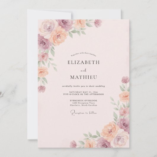 Invitation Mariage Fleur de Pêcher Rose (Devant)