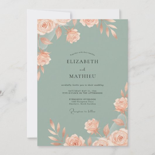 Invitation Mariage Fleur de Pêcher Sage (Devant)