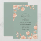Invitation Mariage Fleur de Pêcher Sage (Devant / Derrière)