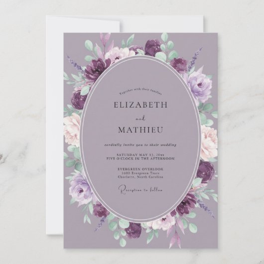 Invitation Mariage Fleur de Peinture Améthyste (Devant)