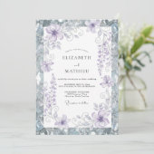 Invitation Mariage Fleur de Periwinkle Argenté (Debout devant)