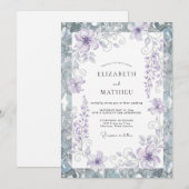 Invitation Mariage Fleur de Periwinkle Argenté (Devant / Derrière)