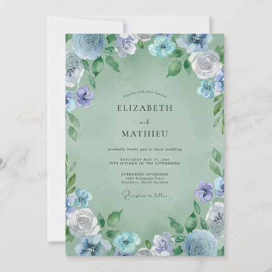 Invitation Mariage Fleur de Pervenche (Devant)
