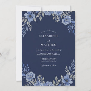 Invitation Mariage Fleur de Pervenche Acier