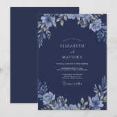 Invitation Mariage Fleur de Pervenche Acier (Devant / Derrière)
