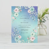 Invitation Mariage Fleur de Pervenche Aqua (Debout devant)