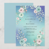Invitation Mariage Fleur de Pervenche Aqua (Devant / Derrière)