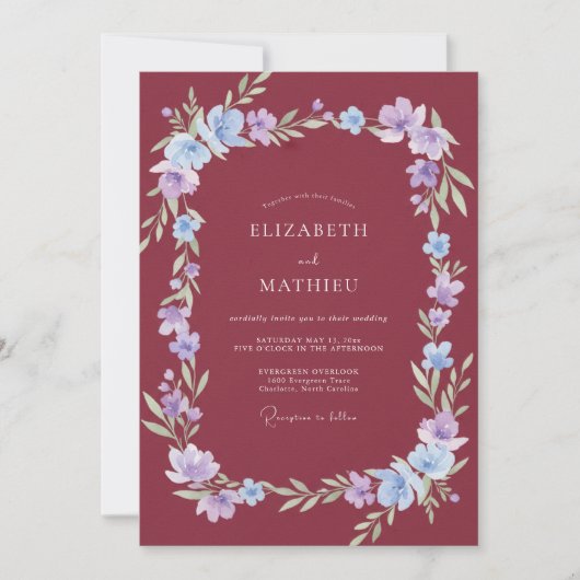 Invitation Mariage Fleur de Pervenche Baie (Devant)