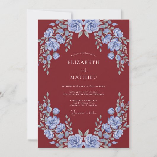 Invitation Mariage Fleur de Pervenche Bordeaux (Devant)