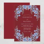 Invitation Mariage Fleur de Pervenche Bordeaux (Devant / Derrière)