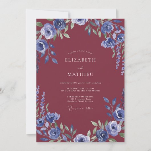 Invitation Mariage Fleur de Pervenche Bordeaux (Devant)