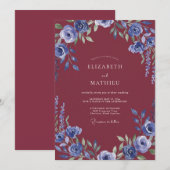 Invitation Mariage Fleur de Pervenche Bordeaux (Devant / Derrière)