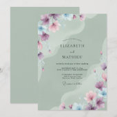 Invitation Mariage Fleur de Pervenche Céladon (Devant / Derrière)