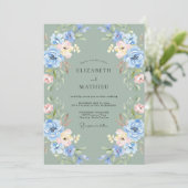 Invitation Mariage Fleur de Pervenche Céladon de Bois (Debout devant)