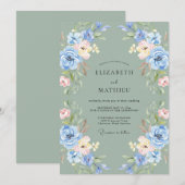 Invitation Mariage Fleur de Pervenche Céladon de Bois (Devant / Derrière)