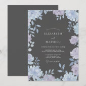 Invitation Mariage Fleur de Pervenche Charbon de Bois (Devant / Derrière)
