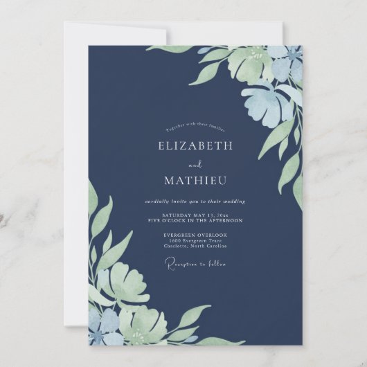 Invitation Mariage Fleur de Pervenche de Minuit (Devant)