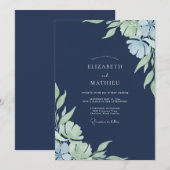 Invitation Mariage Fleur de Pervenche de Minuit (Devant / Derrière)