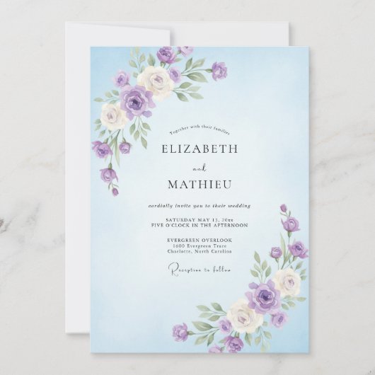Invitation Mariage Fleur de Pervenche Délicate (Devant)